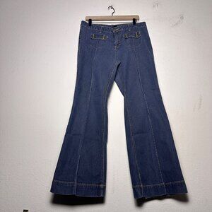 Bisou Bisou Pockets Denim Jean Pant Women 14 Dark Denim Flared Bootcut Bell Y2K
